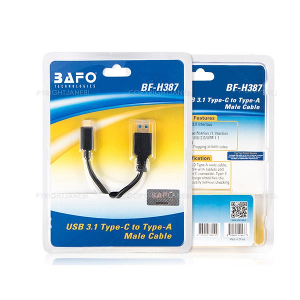 کابل تبدیل USB 3.1 Type-C/M به USB3.0 A/M 1.5m Black/White بافو BF-H387 BAFO